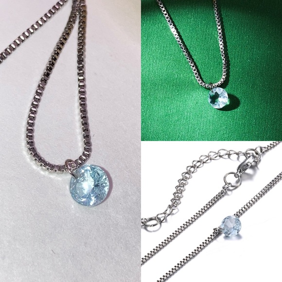 0.84ct Aquamarine Topaz Floating Pendant Necklace - Picture 5 of 5